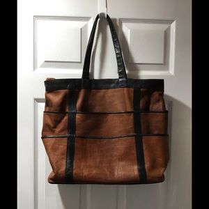 All leather brown carry on tote